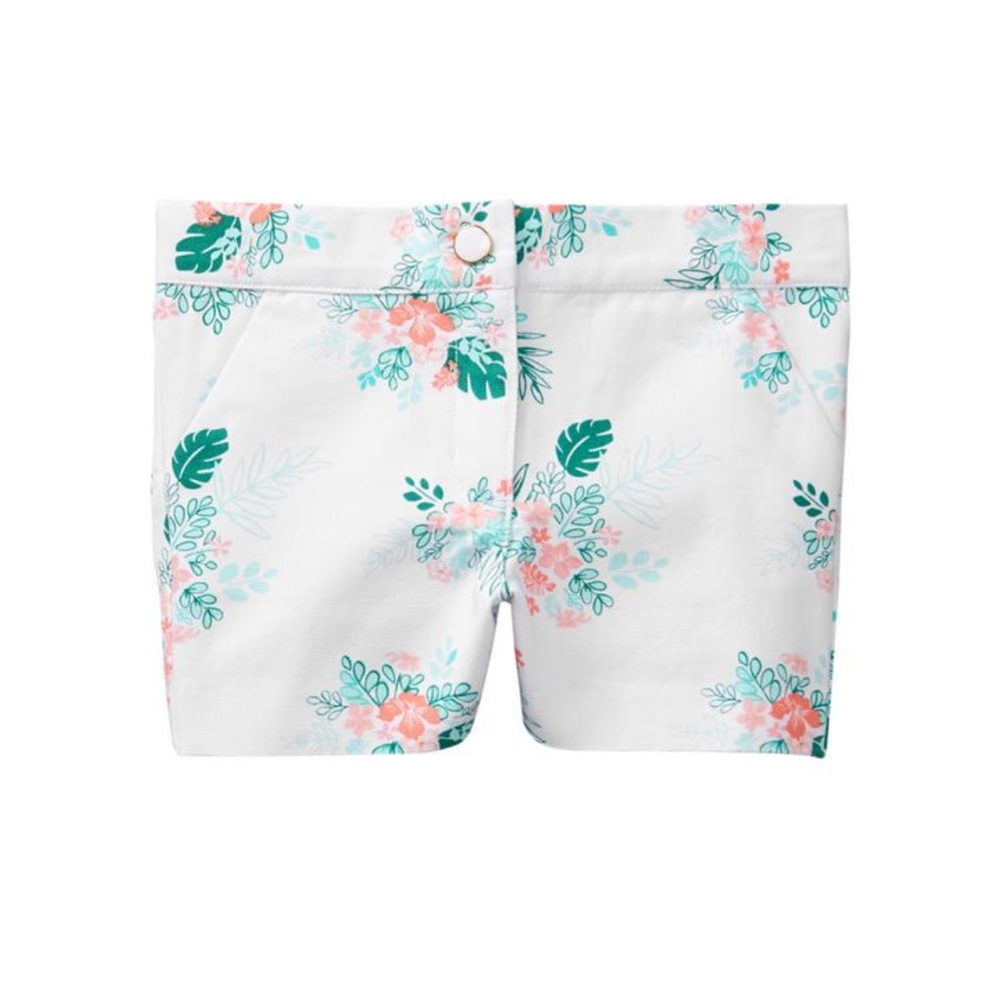 • Janie and Jack • Little Girls Shorts Floral White, Green, Orange 12-18